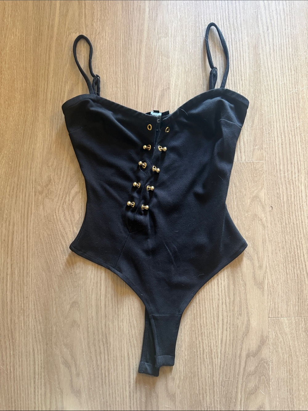 h:ours Black Corset-Style Gold Eyelet Bodysuit